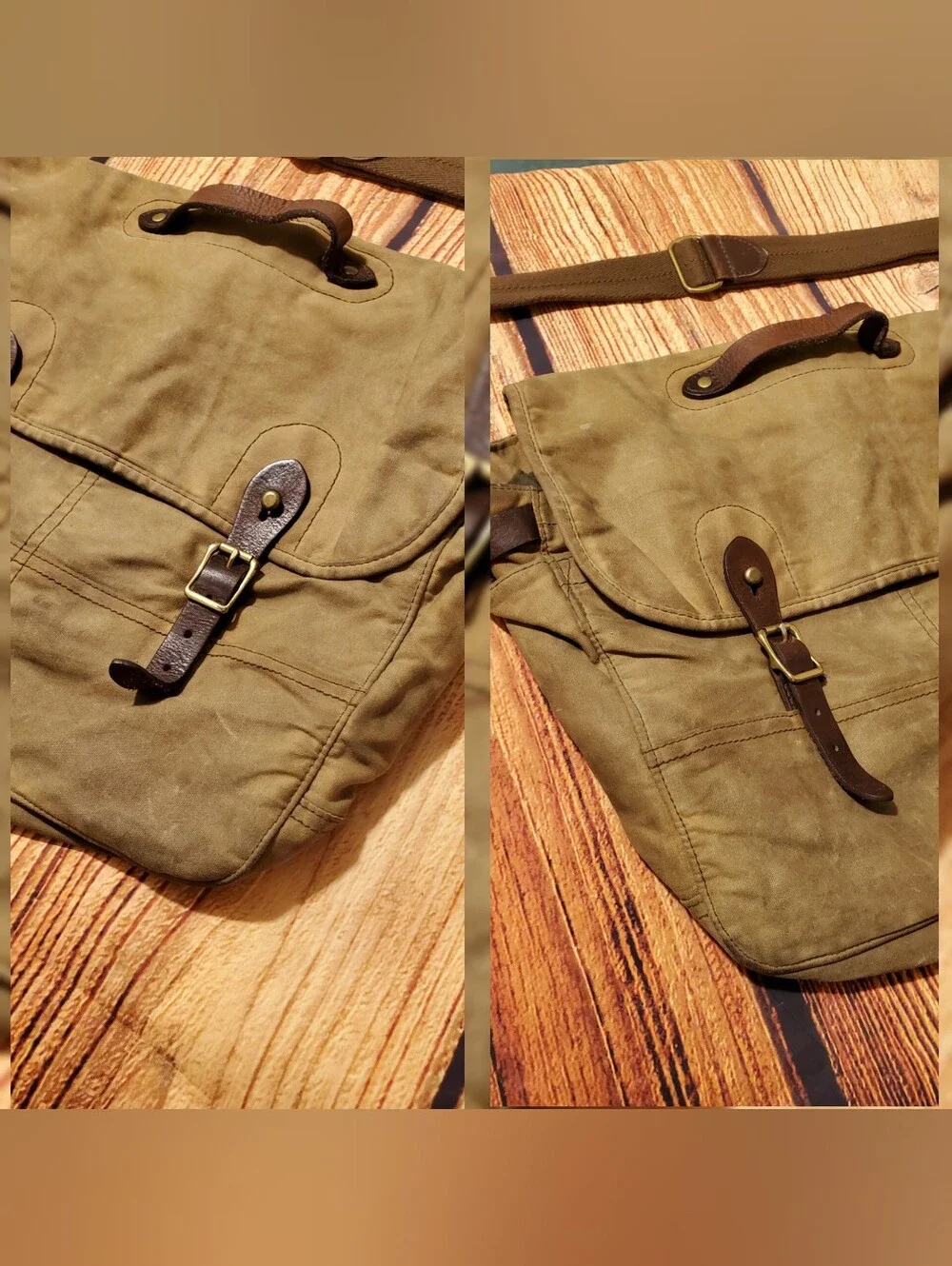 J.Crew Khaki Messenger Bag - Abingdon Waxed Canvas Leather Trim 51657 Rugged